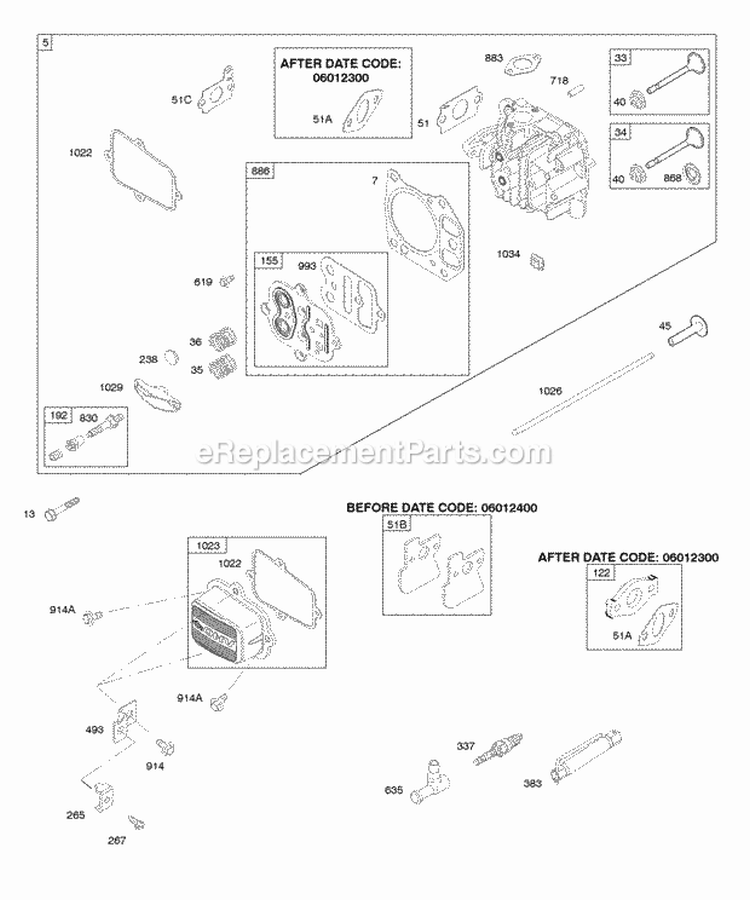 Cylinder Head Diagram and Parts List for 12Y602-0110-E2  Briggs and Stratton Engine